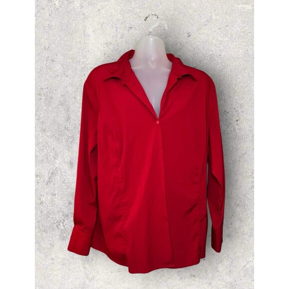 Venezia Jeans Women’s Size 26/28 Red Stretch Button Front Collared Blouse - Picture 1 of 3